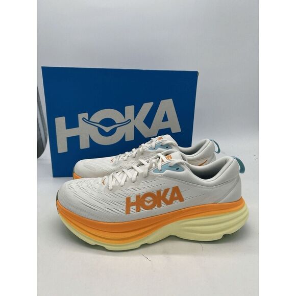 HOKA Men’s Bondi 8 Running Shoes White Orange NWB Size 11.5 - Picture 1 of 9